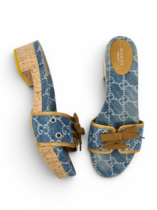 Gucci Shoes - Gucci Vintage 90s Y2K Interlocking GG Logo Sandals Slides Heels Denim Blue 38 8